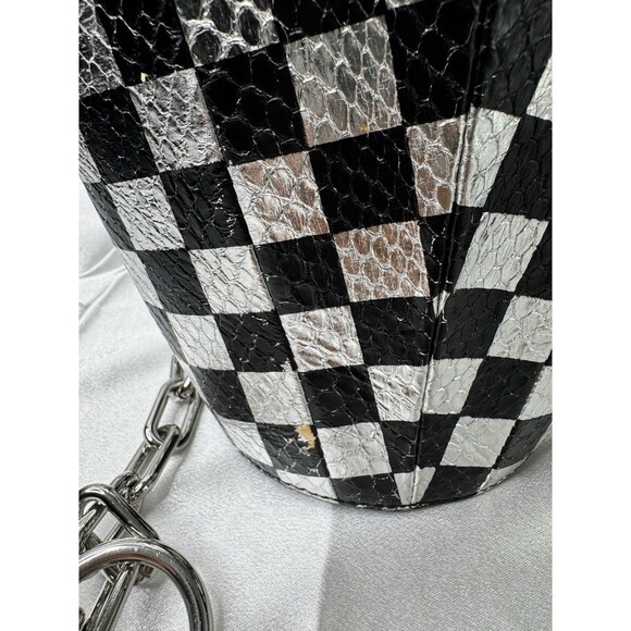 Authentic Alexander Wang Roxy Metallic Checkboard White Black Mini Bucket Bag - Picture 7 of 16